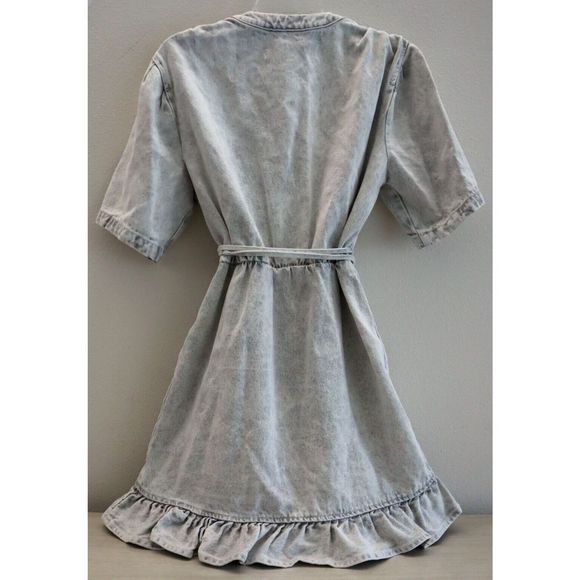 IRO AQ614 Women's Sz 44 US 12 Bleached Gray Mazargue Ruffled Wrap Dress $495 - Picture 3 of 11